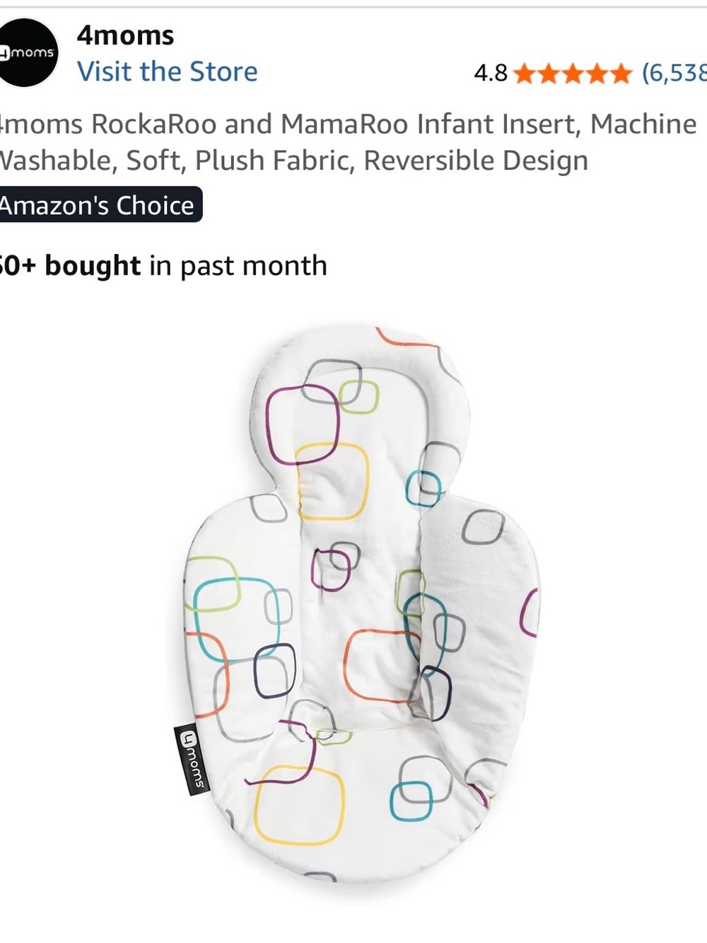 4moms White Multicolor Reversible Infant Insert - Soft Plush Support